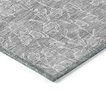 9' X 12' Silver And Ivory Floral Washable Indoor Outdoor Area Rug