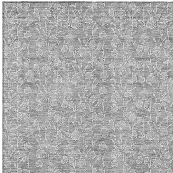 10' X 14' Silver And Ivory Floral Washable Indoor Outdoor Area Rug