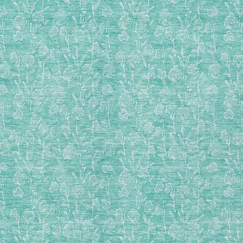 8' X 10' Teal Blue And Ivory Floral Washable Indoor Outdoor Area Rug