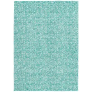 10' X 14' Teal Blue And Ivory Floral Washable Indoor Outdoor Area Rug
