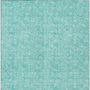 10' X 14' Teal Blue And Ivory Floral Washable Indoor Outdoor Area Rug