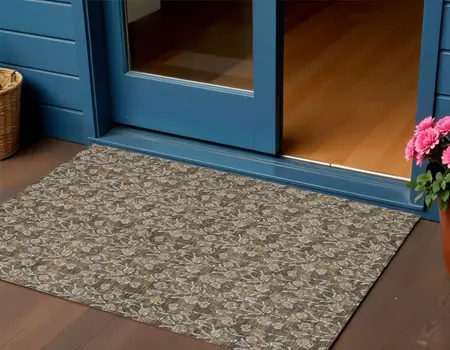 3' X 5' Brown And Ivory Floral Washable Indoor Outdoor Area Rug