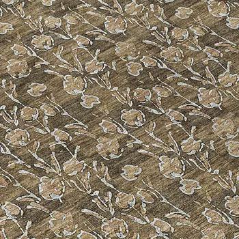 3' X 5' Brown And Ivory Floral Washable Indoor Outdoor Area Rug