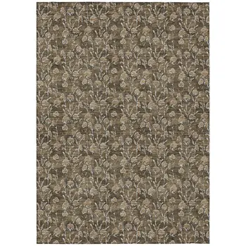 5' X 8' Brown And Ivory Floral Washable Indoor Outdoor Area Rug