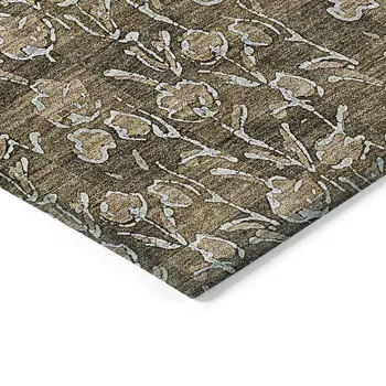 5' X 8' Brown And Ivory Floral Washable Indoor Outdoor Area Rug