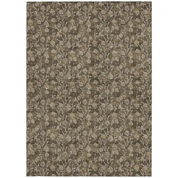 5' X 8' Brown And Ivory Floral Washable Indoor Outdoor Area Rug