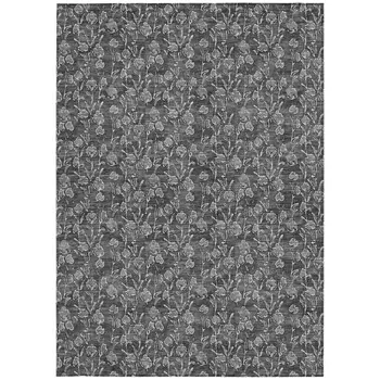 3' X 5' Gray Charcoal And Silver Floral Washable Indoor Outdoor Area Rug