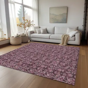 3' X 5' Merlot Mauve And Ivory Floral Washable Indoor Outdoor Area Rug