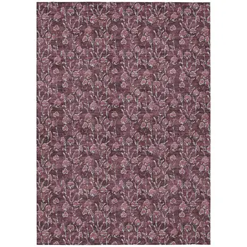 5' X 8' Merlot Mauve And Ivory Floral Washable Indoor Outdoor Area Rug