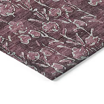 9' X 12' Merlot Mauve And Ivory Floral Washable Indoor Outdoor Area Rug