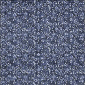 10' X 14' Navy Blue Denim Blue And Ivory Floral Washable Indoor Outdoor Area Rug
