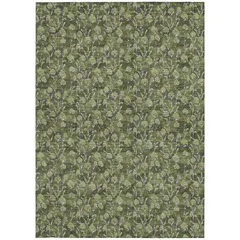 8' X 10' Olive Green Artichoke Green And Ivory Floral Washable Indoor Outdoor Area Rug