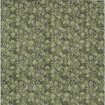 8' X 10' Olive Green Artichoke Green And Ivory Floral Washable Indoor Outdoor Area Rug