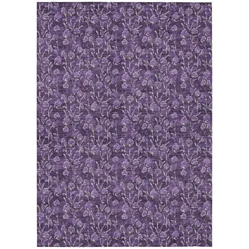 5' X 8' Purple Eggplant And Ivory Floral Washable Indoor Outdoor Area Rug