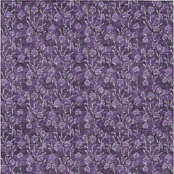 10' X 14' Purple Eggplant And Ivory Floral Washable Indoor Outdoor Area Rug