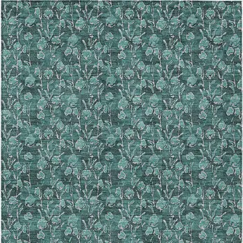 5' X 8' Teal Blue Aqua And Ivory Floral Washable Indoor Outdoor Area Rug
