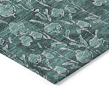 5' X 8' Teal Blue Aqua And Ivory Floral Washable Indoor Outdoor Area Rug