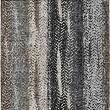 5' X 8' Brown Gray And Ivory Botanical Leaves Washable Indoor Outdoor Area Rug