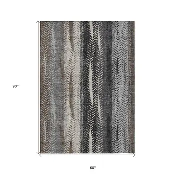 5' X 8' Brown Gray And Ivory Botanical Leaves Washable Indoor Outdoor Area Rug