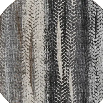 8' Brown Gray And Ivory Round Botanical Leaves Washable Indoor Outdoor Area Rug
