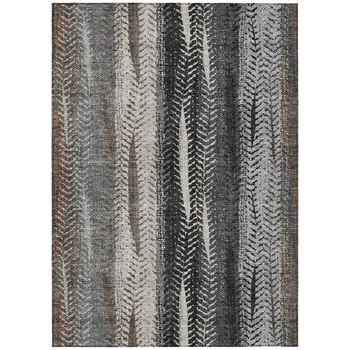 9' X 12' Brown Gray And Ivory Botanical Leaves Washable Indoor Outdoor Area Rug