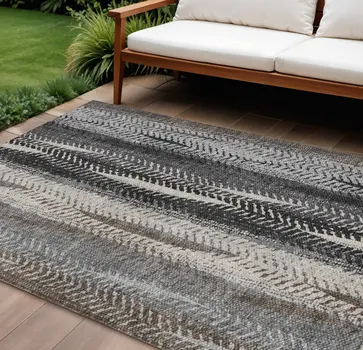 10' X 14' Brown Gray And Ivory Botanical Leaves Washable Indoor Outdoor Area Rug