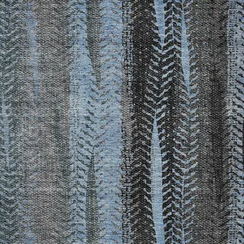 5' X 8' Blue Gray And Charcoal Botanical Leaves Washable Indoor Outdoor Area Rug
