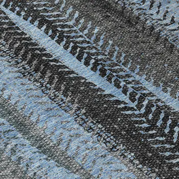 5' X 8' Blue Gray And Charcoal Botanical Leaves Washable Indoor Outdoor Area Rug