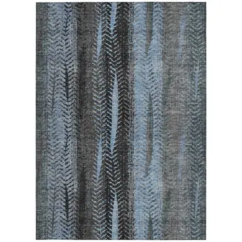 9' X 12' Blue Gray And Charcoal Botanical Leaves Washable Indoor Outdoor Area Rug