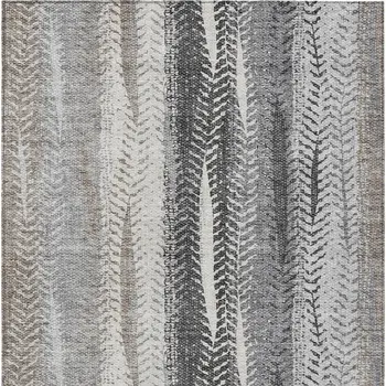 3' X 5' Khaki Ivory And Gray Botanical Leaves Washable Indoor Outdoor Area Rug