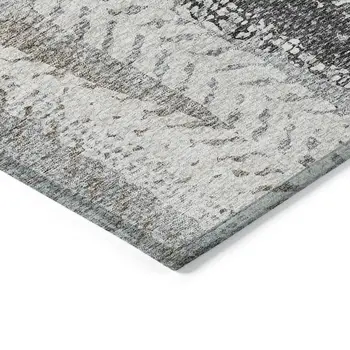 5' X 8' Khaki Ivory And Gray Botanical Leaves Washable Indoor Outdoor Area Rug