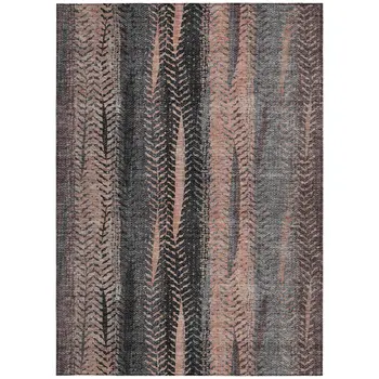 3' X 5' Blue Charcoal And Copper Botanical Leaves Washable Indoor Outdoor Area Rug