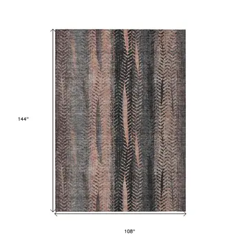 9' X 12' Blue Charcoal And Copper Botanical Leaves Washable Indoor Outdoor Area Rug