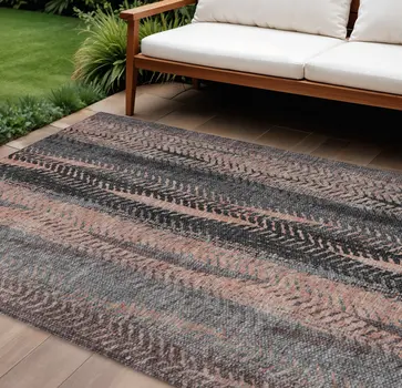 9' X 12' Blue Charcoal And Copper Botanical Leaves Washable Indoor Outdoor Area Rug