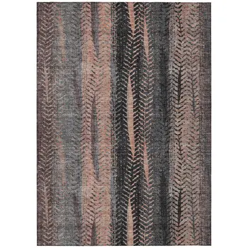 9' X 12' Blue Charcoal And Copper Botanical Leaves Washable Indoor Outdoor Area Rug