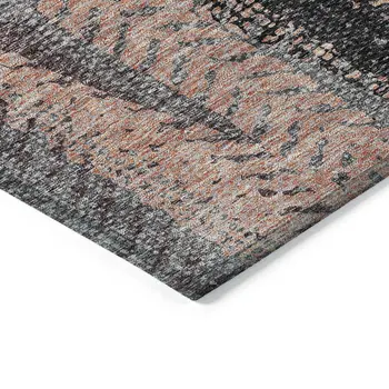 9' X 12' Blue Charcoal And Copper Botanical Leaves Washable Indoor Outdoor Area Rug