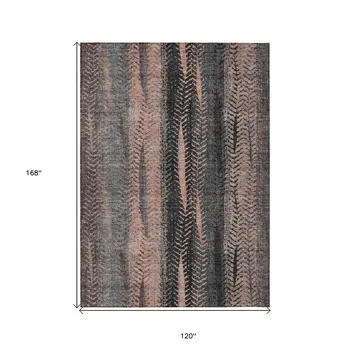 10' X 14' Blue Charcoal And Copper Botanical Leaves Washable Indoor Outdoor Area Rug