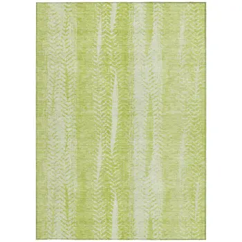 5' X 8' Artichoke Green And Ivory Botanical Leaves Washable Indoor Outdoor Area Rug