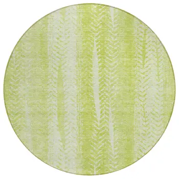 8' Artichoke Green And Ivory Round Botanical Leaves Washable Indoor Outdoor Area Rug
