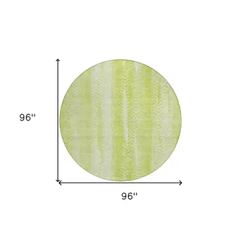 8' Artichoke Green And Ivory Round Botanical Leaves Washable Indoor Outdoor Area Rug