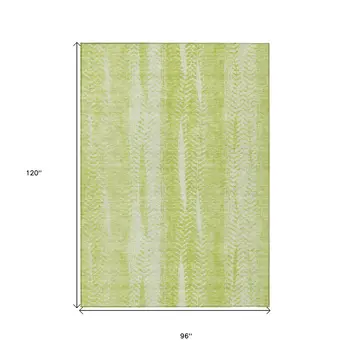 8' X 10' Artichoke Green And Ivory Botanical Leaves Washable Indoor Outdoor Area Rug