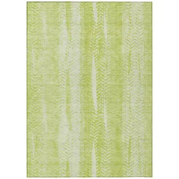 8' X 10' Artichoke Green And Ivory Botanical Leaves Washable Indoor Outdoor Area Rug