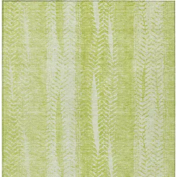 10' X 14' Artichoke Green And Ivory Botanical Leaves Washable Indoor Outdoor Area Rug