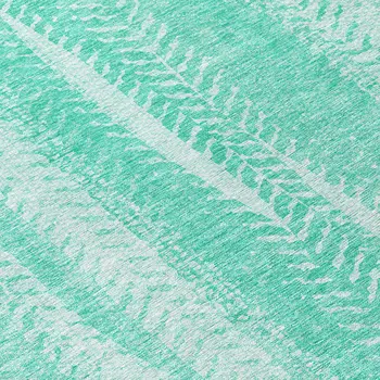 8' Aqua Teal Blue And Ivory Round Botanical Leaves Washable Indoor Outdoor Area Rug
