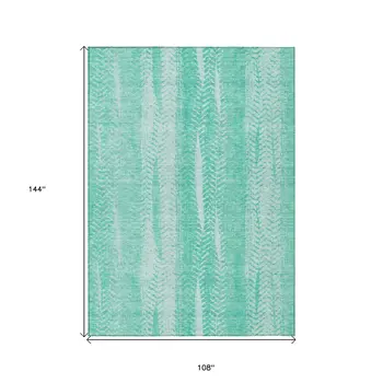 9' X 12' Aqua Teal Blue And Ivory Botanical Leaves Washable Indoor Outdoor Area Rug
