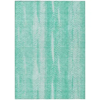 9' X 12' Aqua Teal Blue And Ivory Botanical Leaves Washable Indoor Outdoor Area Rug