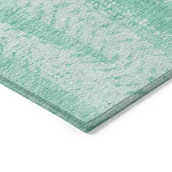 9' X 12' Aqua Teal Blue And Ivory Botanical Leaves Washable Indoor Outdoor Area Rug