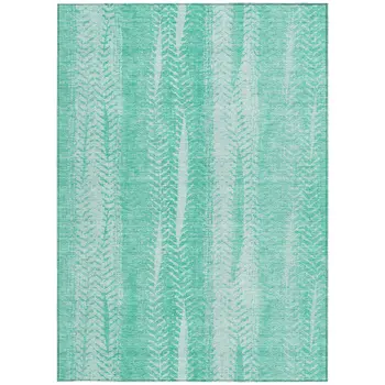 10' X 14' Aqua Teal Blue And Ivory Botanical Leaves Washable Indoor Outdoor Area Rug