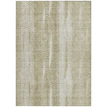 5' X 8' Beige Tan And Taupe Botanical Leaves Washable Indoor Outdoor Area Rug