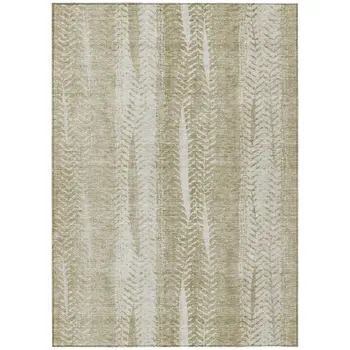 5' X 8' Beige Tan And Taupe Botanical Leaves Washable Indoor Outdoor Area Rug